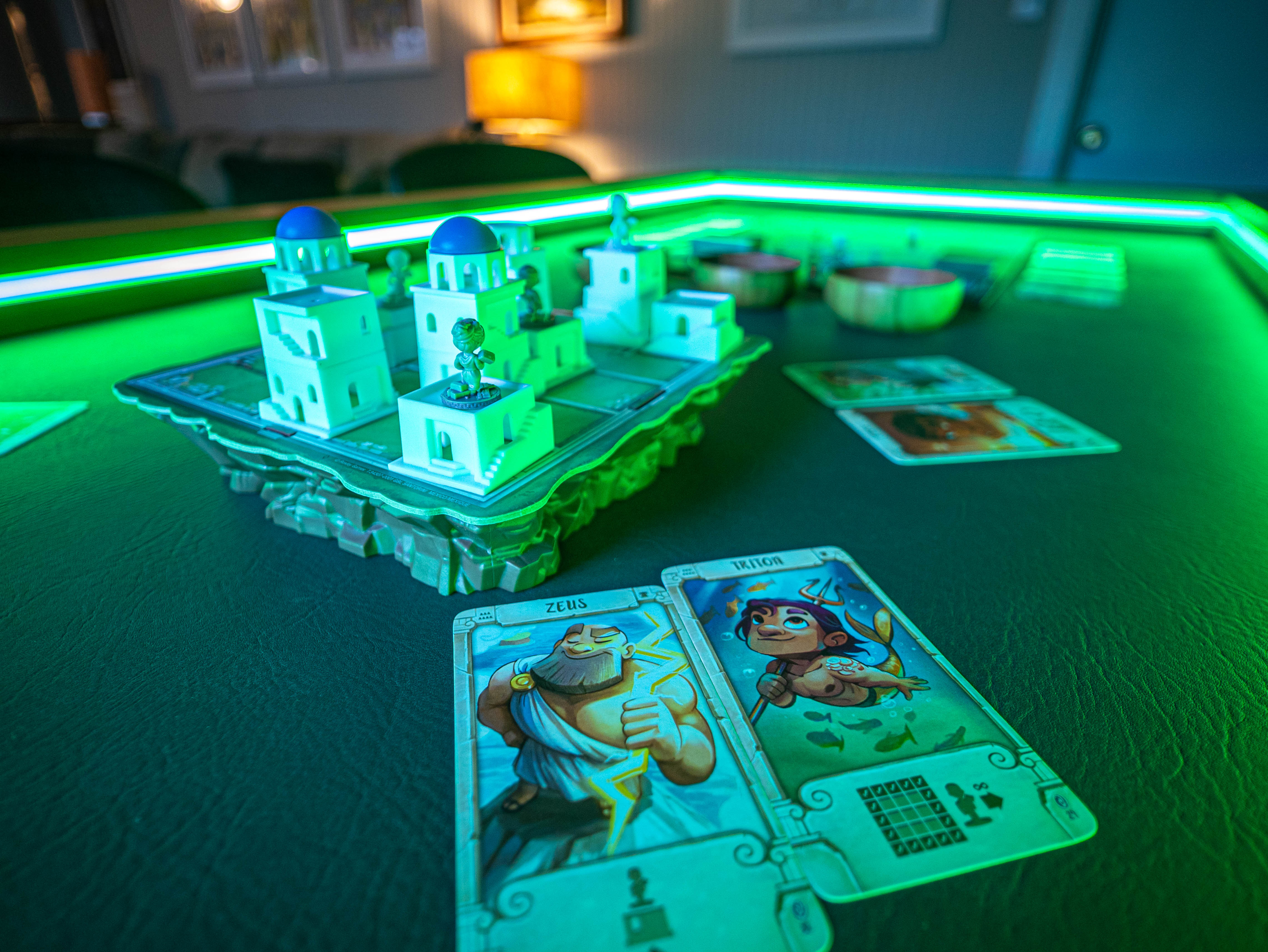 Gaming table glowing green during a game