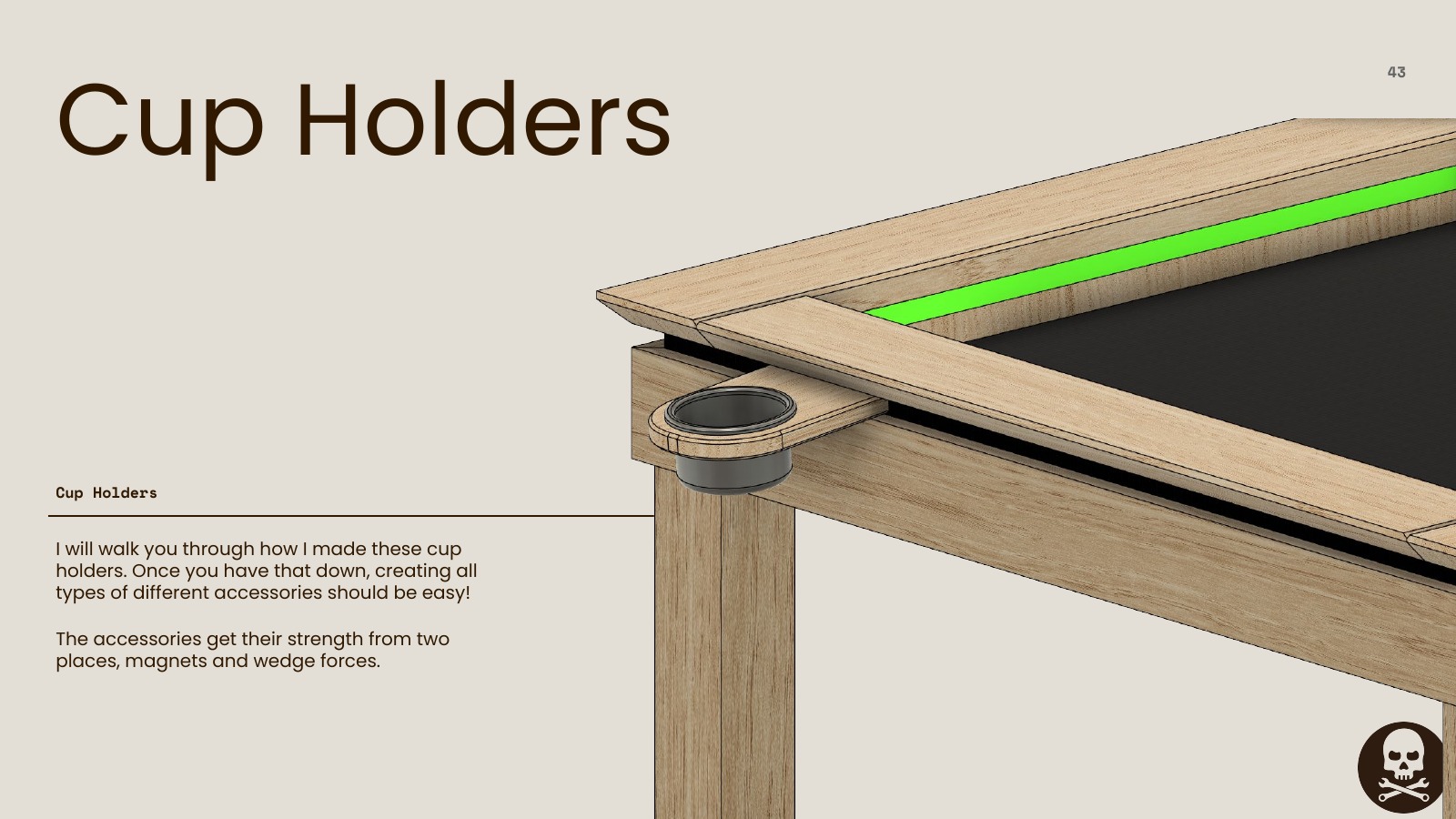 Detailed magnetic cup holder illustration from the gaming table plans
