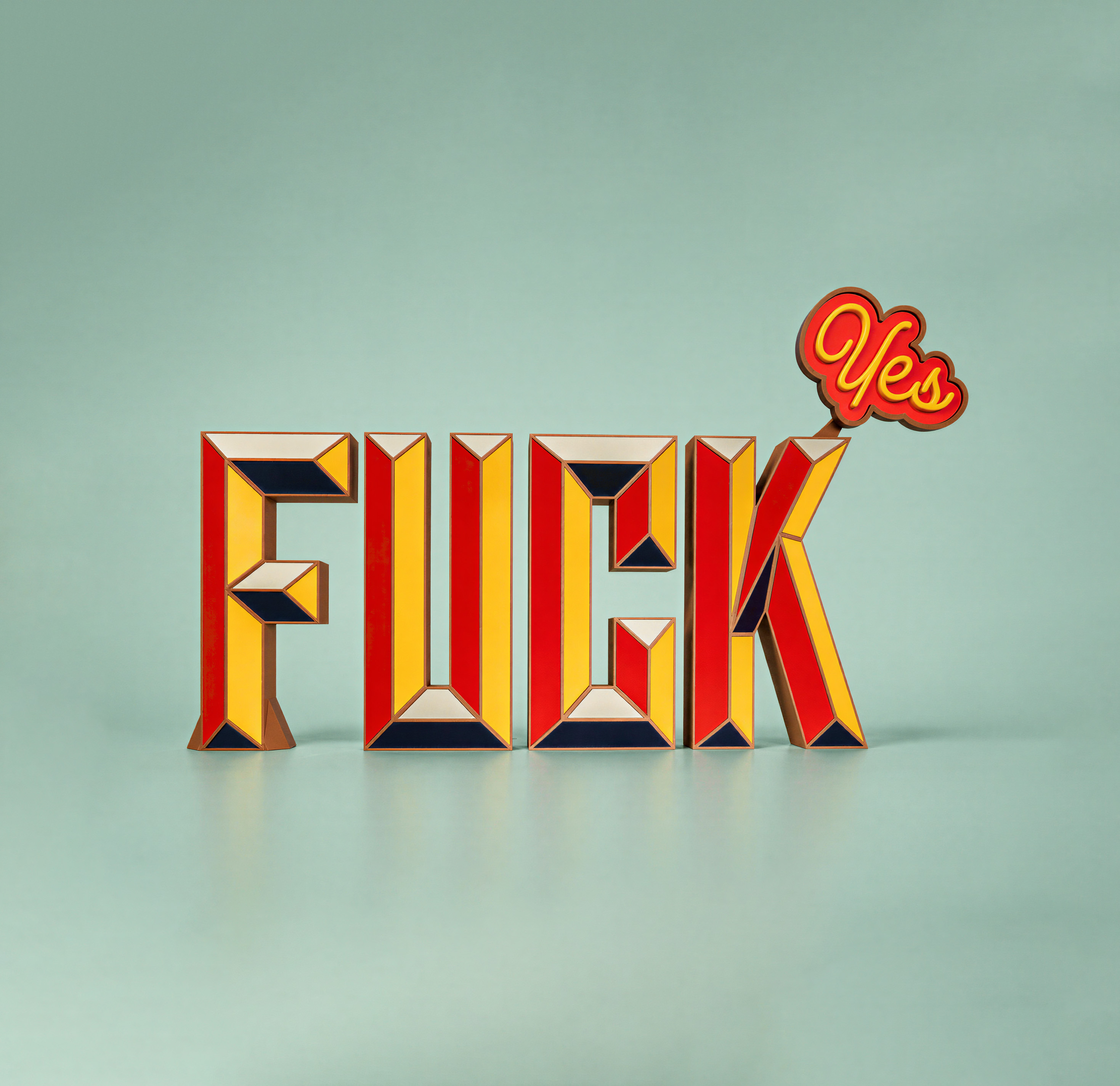 Modular FUCK desk sculpture with YES magnetic accessory