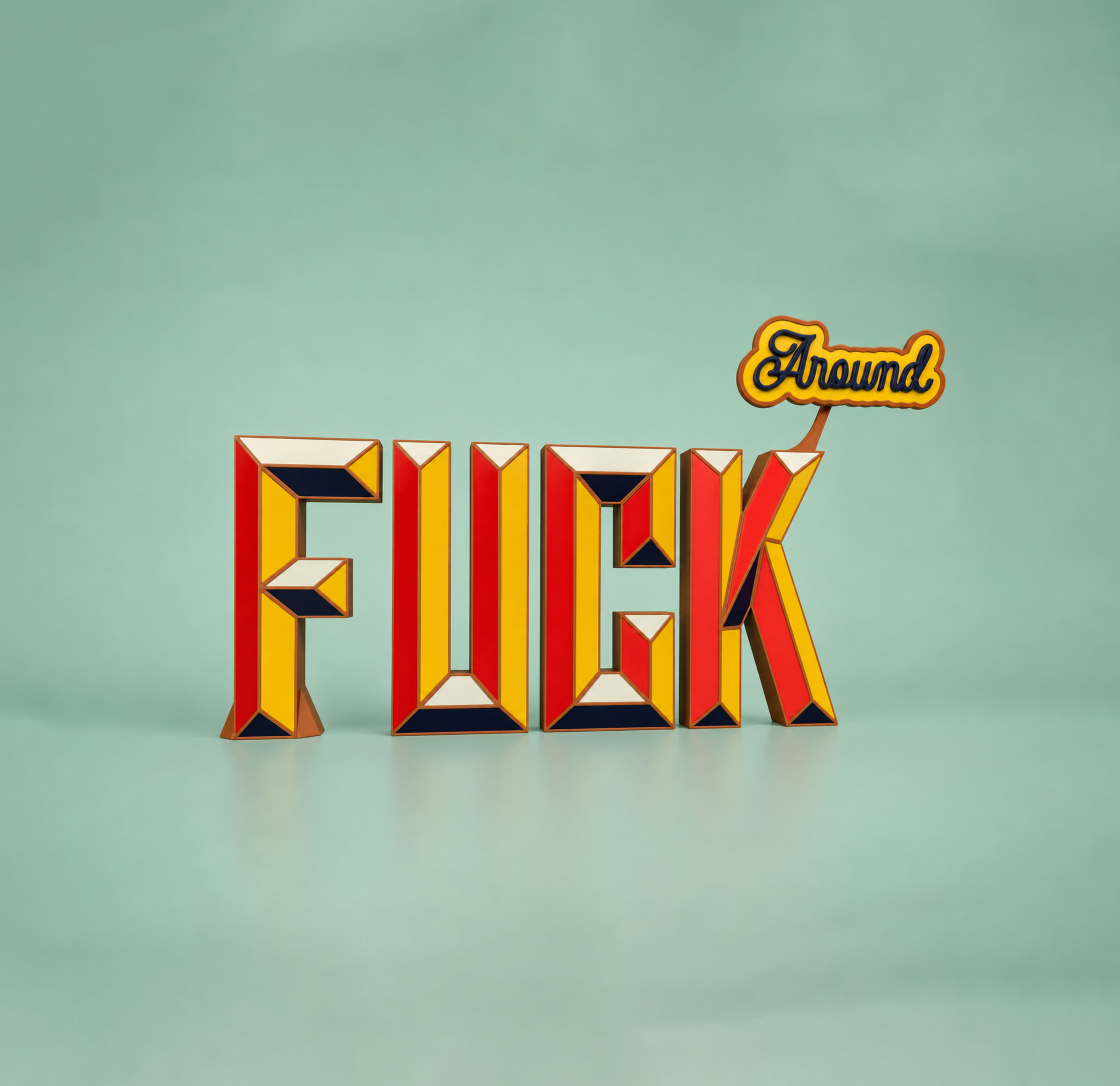 Modular FUCK sculpture on a mint background