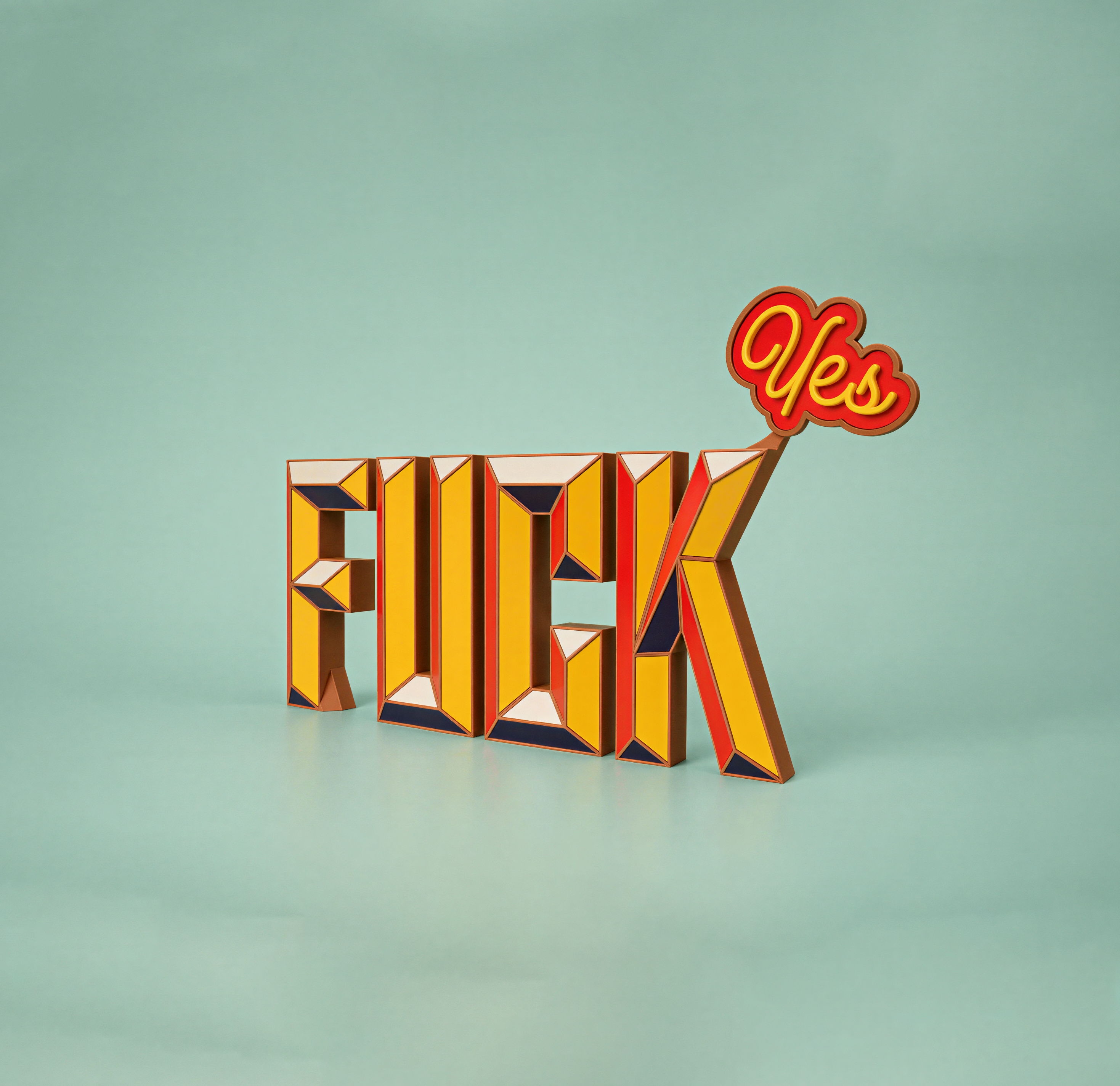 Colorful modular FUCK desk sculpture
